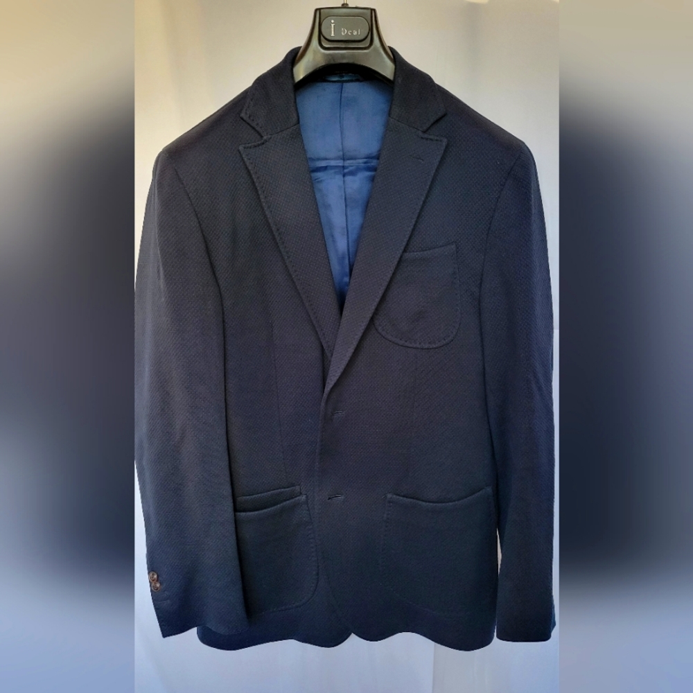 Massimo Dutti Men's Casual Blazer, Size 42 Navy Blue, Cotton